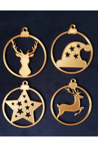 TuransoyCraft 4'lü Çam Ağacı Süsü Yılbaşı Süsü Geyik Yılbaşı Süsü Yıldız ürün görseli 1
