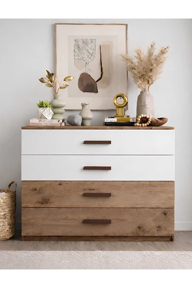 Noiss Home Decor ZİTA ŞİFONYER - ANTIK CAM & MAT BEYAZ - 4 ÇEKMECELİ ürün görseli 1