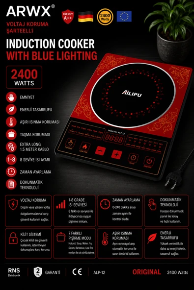ARWX Premium Ailipu İndiksiyonlu Lazer Ocak 2400w-2200w ürün görseli 1