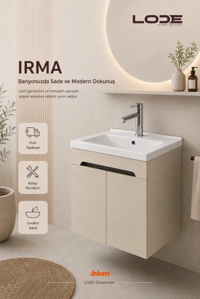 LODE Bath IRMA 70 Cm Lavabolu Alt Banyo Dolabı, Kapaklı Banyo Alt Dolabı,Seramik Lavabo Dahil ürün görseli 1