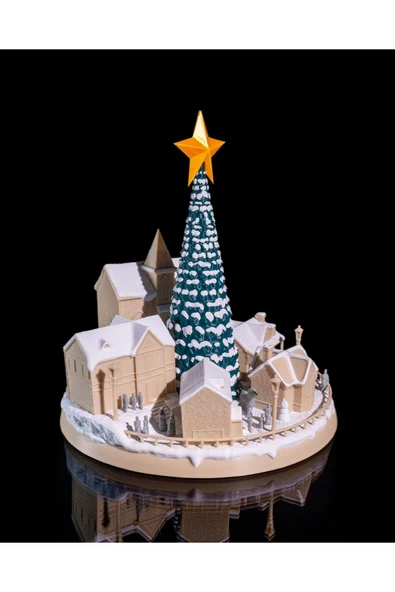 TuransoyCraft Karlı Noel Evi Obje Çam Ağaclı Yılbaşı Köyü Obje Büyük Boy 20CM ürün görseli 1