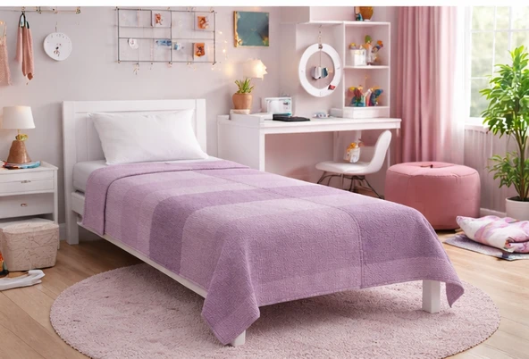 Amazon Ev Pamuk Dokuma Tek Kişilik Pike 160*240 Cm dama fuşya A19 ürün görseli 1