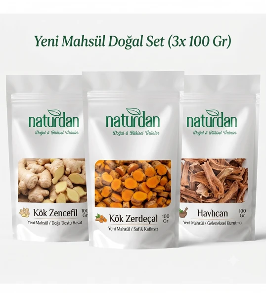 Saf(1.Kalite) Yeni Mahsül Kök Zencefil - Kök Zerdeçal - Havlıcan (3x 100 Gr) Set ürün görseli 1
