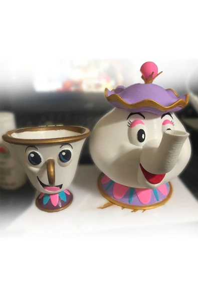 TuransoyCraft Disney Güzel ve Çirkin Mrs Potts ve Chip Boyalı Figür Güzel ve Çirkin Mrs Potts Figür ürün görseli 1