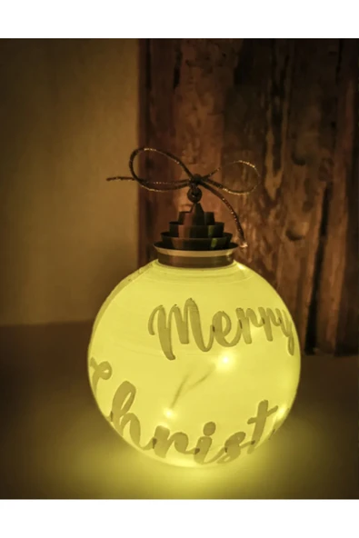 TuransoyCraft Yılbaşı Işıklı Çam Ağacı Süsü Işıklı Merry Christmas Topu Yılbaşı Süsü 8CM ürün görseli 1