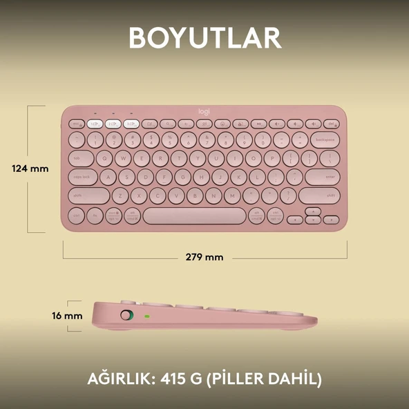 Logitech Pebble Keys 2 K380s Multi-Device Bluetooth Klavye - Pudra Pembe 920-011861 ürün görseli 1