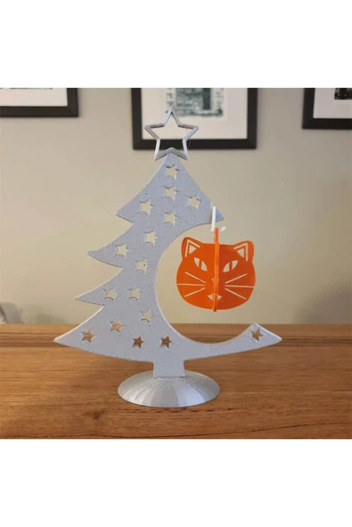 TuransoyCraft Kedili Çam Ağacı Yılbaşı Dekoru Çam Ağacı Dekoratif Obje 20CM Büyük Boy ürün görseli 1