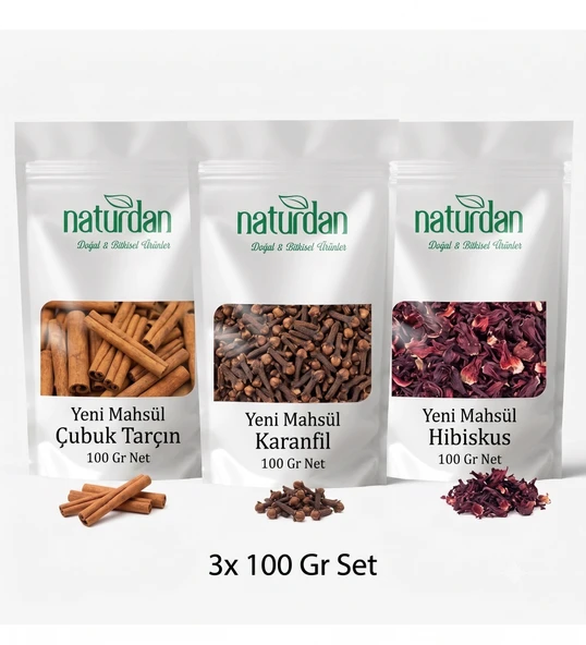 Saf(1.Kalite) Yeni Mahsül Çubuk Tarçın - Karanfil - Hibiskus (3x 100 Gr) Set ürün görseli 1