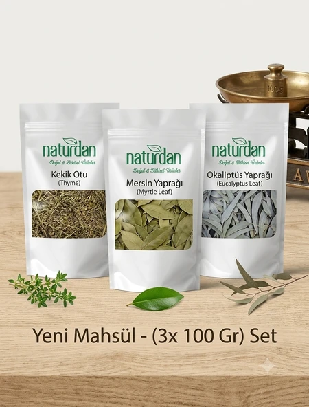 Saf(1.Kalite) Yeni Mahsül Kekik Otu - Mersin Yaprağı - Okaliptüs Yaprağı (3x 100 Gr) Set ürün görseli 1