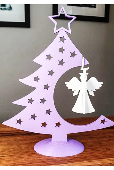 TuransoyCraft Melekli Çam Ağacı Yılbaşı Dekoru Çam Ağacı Dekoratif Obje 20CM Büyük Boy ürün görseli 1