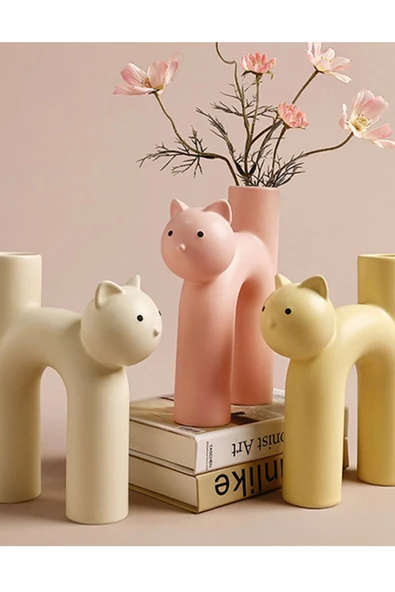 TuransoyCraft Miu İskandinav Kedili Vazo Seti 15CM Sert Plastik 3'lü Dekoratif İskandinav Kedi Vazo ürün görseli 1