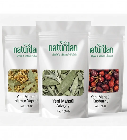 Saf(1.Kalite) Yeni Mahsül Ihlamur Yaprağı - Adaçayı - Kuşburnu (3x 100 Gr) Set ( ürün görseli 1