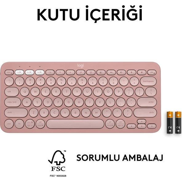 Logitech Pebble Keys 2 K380s Multi-Device Bluetooth Klavye - Pudra Pembe 920-011861 - Resim 4