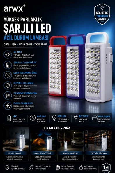 ARWX 24  Usb 24 Led 80 Saat Akülü Şarjlı Işıldak ürün görseli 1