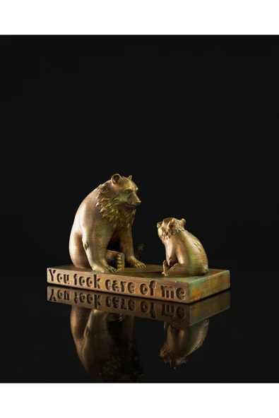TuransoyCraft Ayı Kardeş Anne Ayı ve Baba Ayı Yavru Ayı İkili Gold Dekoratif Masaüstü Obje ürün görseli 1