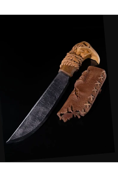 TuransoyCraft Antıik Çağ Kılıflı Avcı Bıçağı Oyuncak İlk Çağ Kuru Kafa Kaşık Oyuncak Büyük Boy 34CM ürün görseli 1