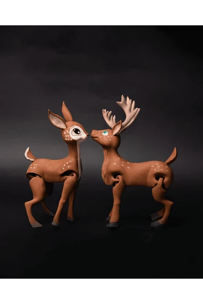 TuransoyCraft Hareketli Lassie Dişi ve Erkek Geyik Boyalı Oyuncak Figür 2'li Set 13 CM ürün görseli 1