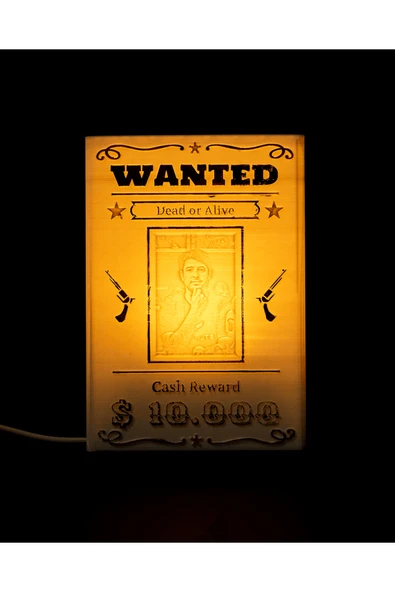 TuransoyCraft Kişiye Özel İsimli Fotoğraflı Işıklı Wanted Tabela Dekoru Western Işıklı Aranıyor Dekoru ürün görseli 1