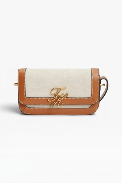TH SCRIPT FLAP CROSSOVER CANVAS Kadın Kahverengi Çanta - AW0AW18737 ürün görseli 1