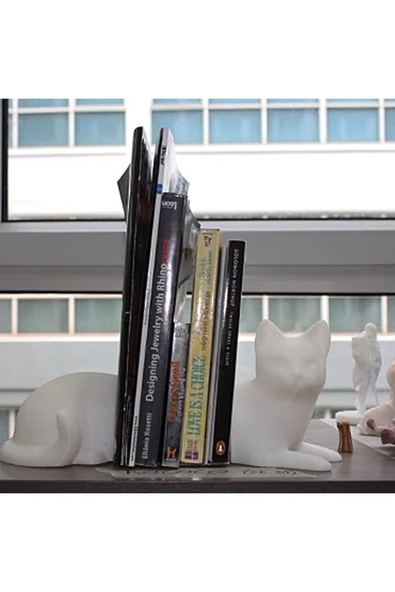 TuransoyCraft Elegant Dekoratif Kedi Figür Kitap Tutucu ürün görseli 1