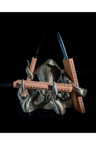 TuransoyCraft Kraken Kılıflı Bıçak Standı Ahtapot Kolları Bölmeli Bıçaklık Büyük Boy 24CM ürün görseli 1