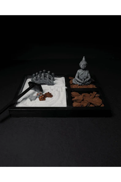 TuransoyCraft Buda Heykeli Dikdörtgen Zen Bahçe Seti Ev Ofis Dekoru Masaüstü Dekoratif Obje ürün görseli 1
