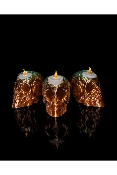TuransoyCraft Cadılar Bayramı Kuru Kafa Kokulu 3lü Led Mumluk 12CM ürün görseli 1