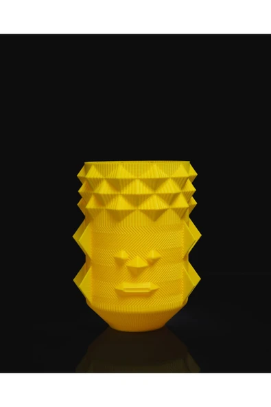 TuransoyCraft Tiki Dekoratif İnsan Yüzü Sarı Totem Vazo ürün görseli 1