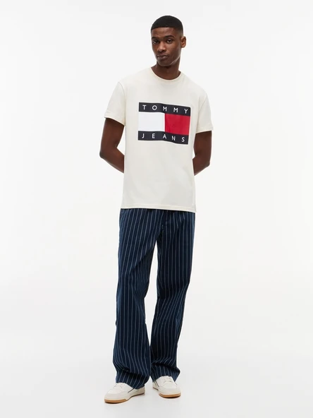 TJM REG BIG FLAG SS TEE EXT Erkek Bej T-Shirt - DM0DM22645 ürün görseli 1