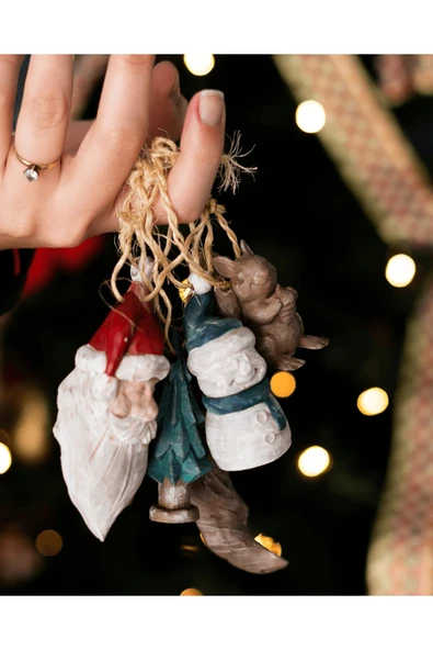 TuransoyCraft 4lü Yılbaşı Ağacı Süsü Yılbaşı 4lü Ağaç Süsü Noel Baba Kardan Adam Sincap Çam Ağacı ürün görseli 1