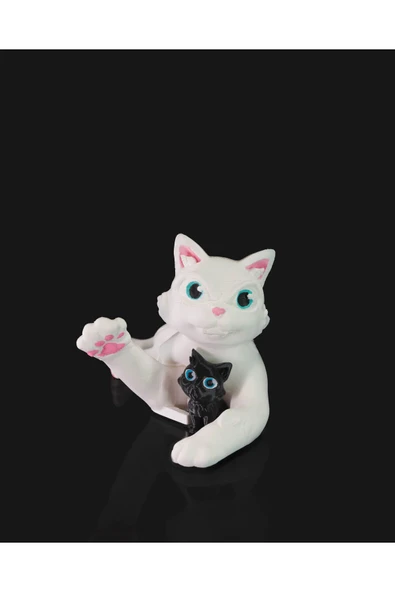 TuransoyCraft Anne ve Yavru Sevimli Kedi Hareketli Oyuncak Hayvanlar Dekoratif Obje ürün görseli 1