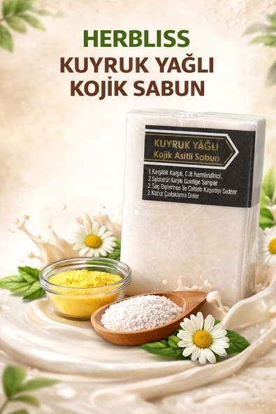 Herbliss Kuyruk Yağlı Kojik Asitli Sabun | Kırışıklık Karşıtı-Kaşıntı Giderici-Çatlak Önleyici 100gr ürün görseli 1