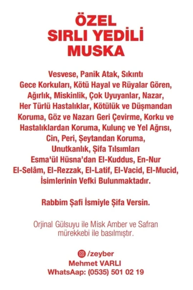 Esma Yayınları Özel Sırlı Yedili Muska - Vesvese Panik Atak Sıkıntı Gece Korkuları ürün görseli 1