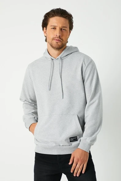 Gri Erkek Kapüşonlu Kanguru Cepli Sweatshirt ürün görseli 1