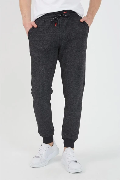 Erkek Siyah Içi Polarlı Slim Fit Paça Lastikli Jogger Eşofman Altı