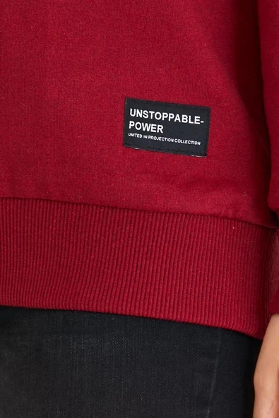 Kadın Bordo Renk Basic Bisiklet Yaka Sweatshirt - Resim 3