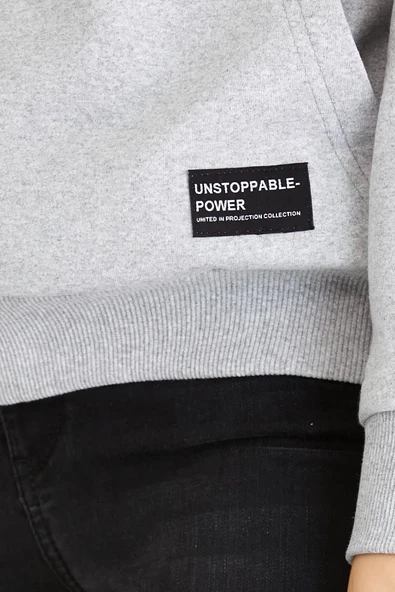 Kadın Gri Kapüşonlu Basic Örme Sweatshirt - Resim 3