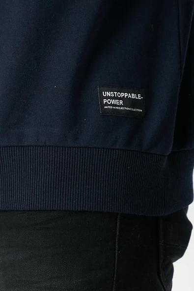 Erkek Lacivert Basic Bisiklet Yaka Sweatshirt - Resim 3
