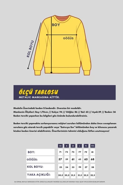 Sarı Kadın Pamuklu Oversize Basic Bisiklet Yaka Sweatshirt - Resim 4