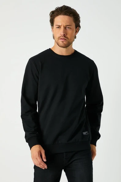 Erkek Siyah Basic Bisiklet Yaka Sweatshirt ürün görseli 1