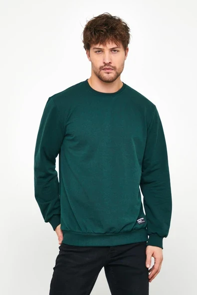 Erkek Koyu Yeşil Basic Bisiklet Yaka Sweatshirt ürün görseli 1