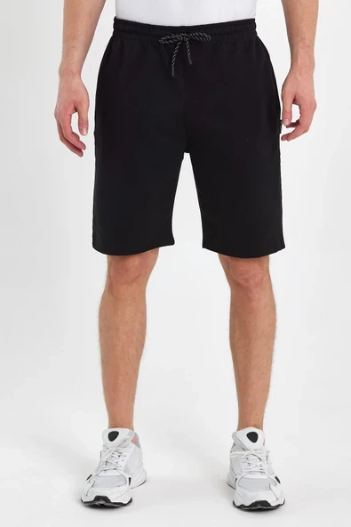 Regular Fit Yanları Cepli Kalın Kumaş Rahat Kesim Erkek Siyah Şort ürün görseli 1