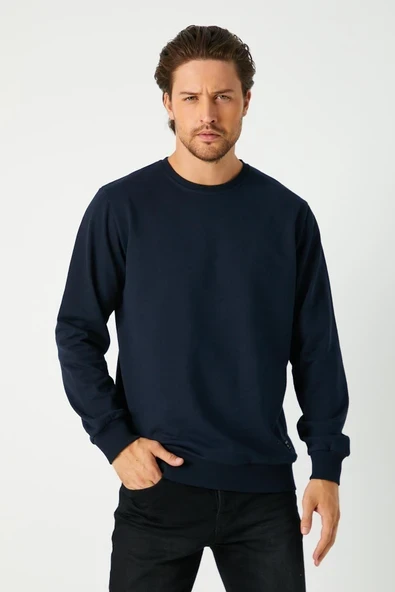 Erkek Lacivert Basic Bisiklet Yaka Sweatshirt - Resim 2