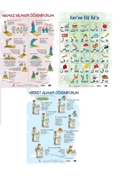 Türkiye Diyanet Vakfı Yayınları 3 Adet Poster Kuran Elifbası + Namaz Kılmayı Öğreniyorum + Abdest Almayı Öğreniyorum - Diyanet Vakfı ürün görseli 1