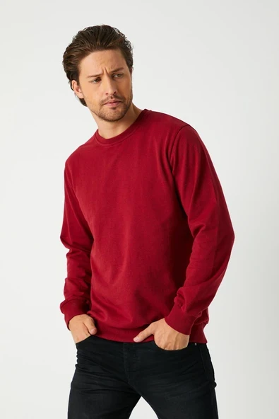 Erkek Bordo Basic Bisiklet Yaka Sweatshirt ürün görseli 1