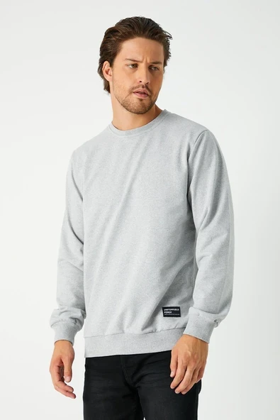 Erkek Gri Basic Bisiklet Yaka Sweatshirt - Resim 2