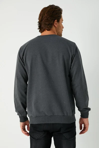 Erkek Antrasit Basic Bisiklet Yaka Sweatshirt - Resim 3