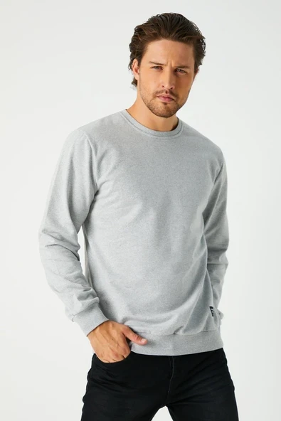 Erkek Gri Basic Bisiklet Yaka Sweatshirt ürün görseli 1