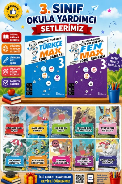 3.Sınıf Türkçe Max + Fen Max + 10 lu Hikaye Seti ürün görseli 1