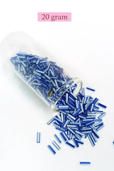 Uzun Boru Kesme Boncuk Çap 2mm Uzunluk 10 mm - 20 Gram - Mavi Beyaz - BNC236 ürün görseli 1